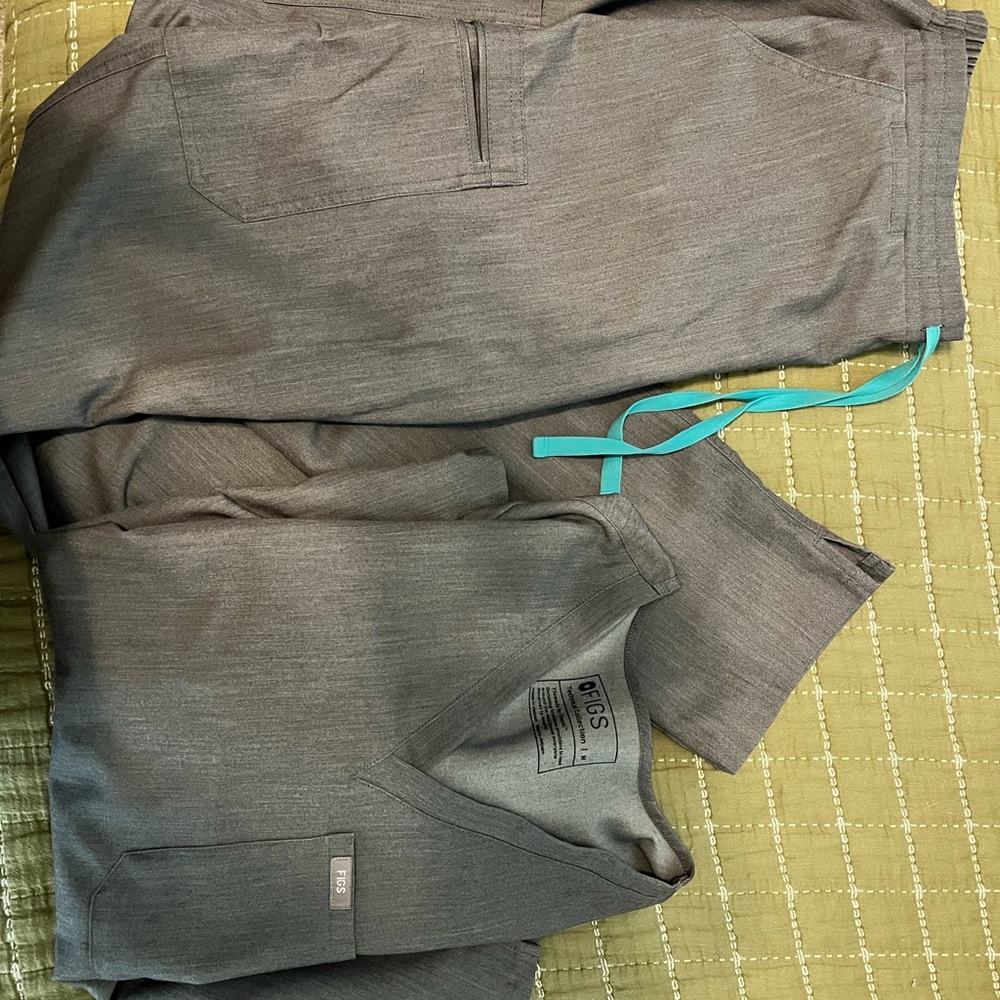 Figs women’s Charcoal Joggers with Aqua Details